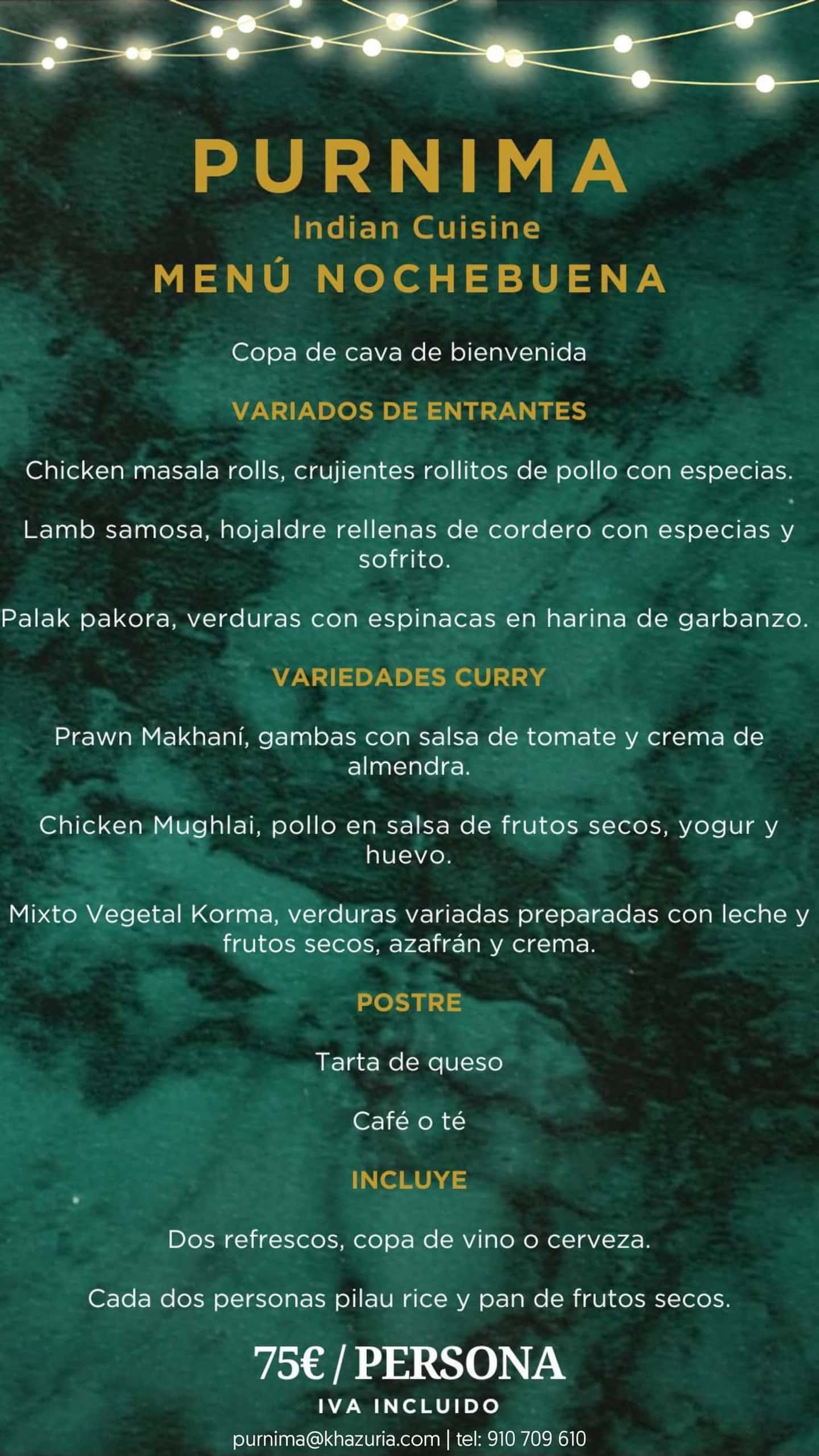 Cena de Nochebuena Madrid 2023 | Purnima Indian Cuisine