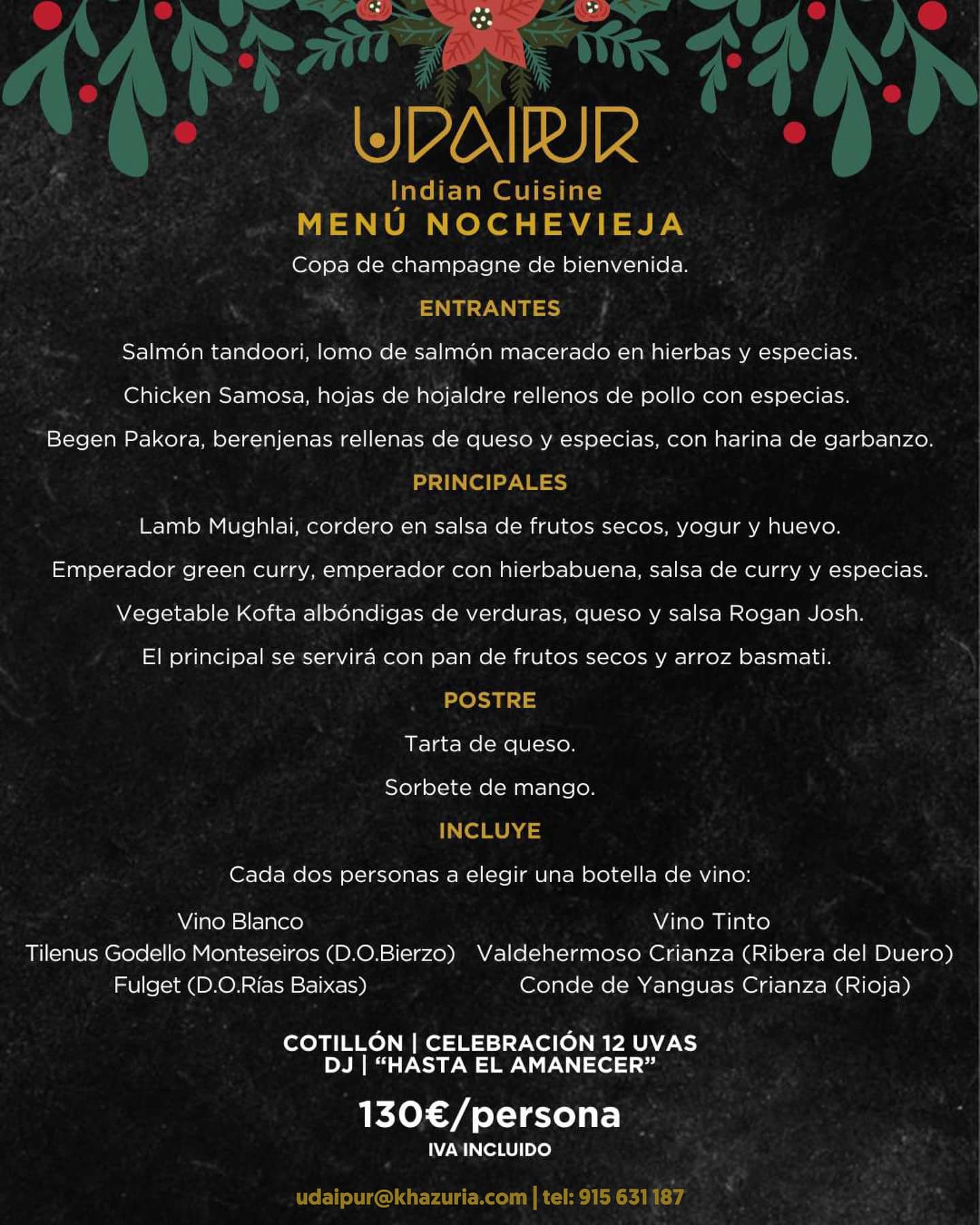 Cena de Nochevieja Madrid 2023 | Udaipur Indian Cuisine